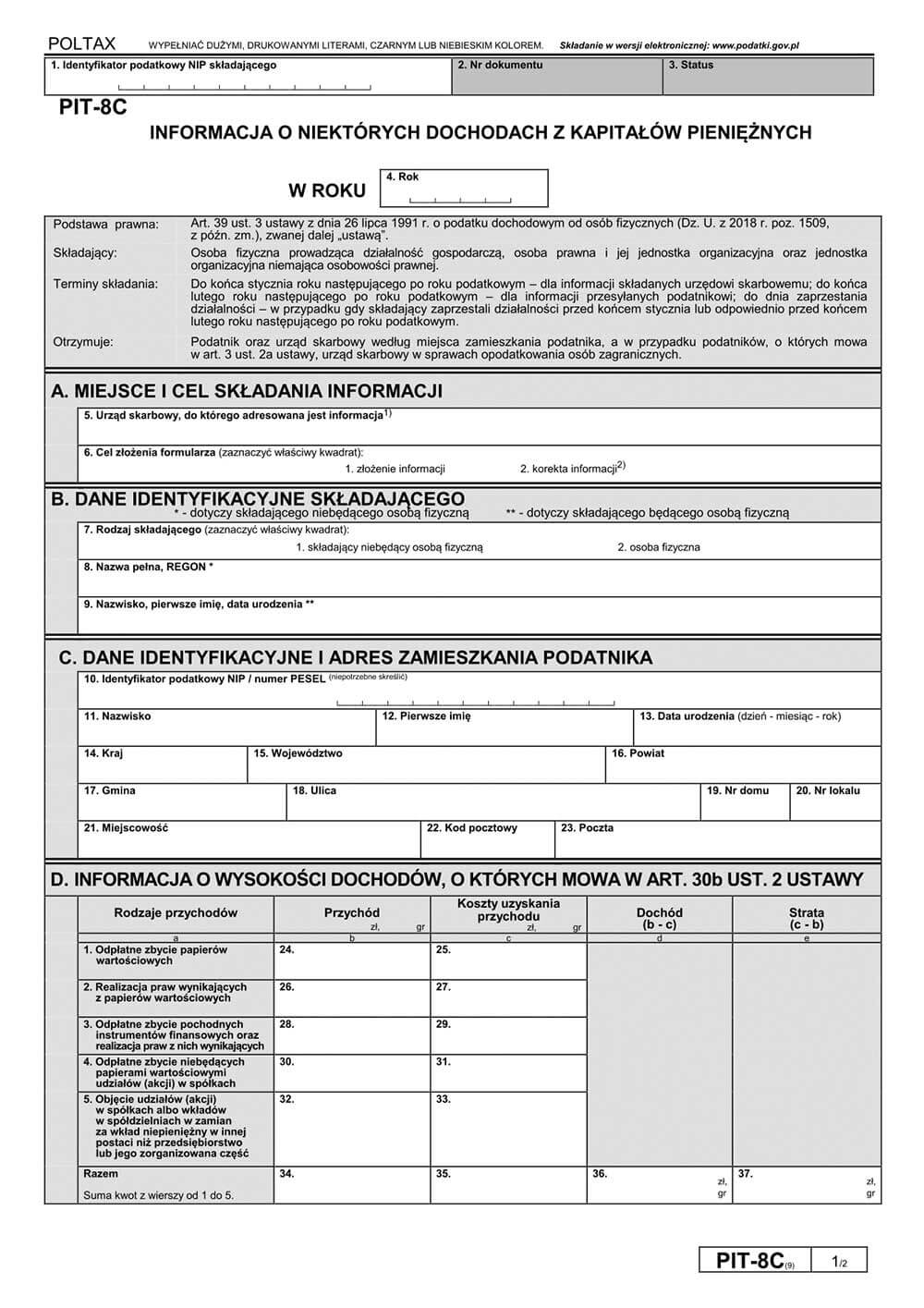 Wyliczy i wypełnij PIT-8C w programie e-pity